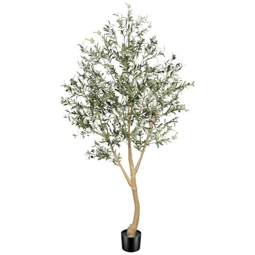 Realead 8ft Faux Olive Tree, Large Realistic Olive Trees Artificial Indoor, Tall Fake Olive Tree with Natural Wood Trunk and Lifelike Fruits for Home Office Decor | Amazon (US)