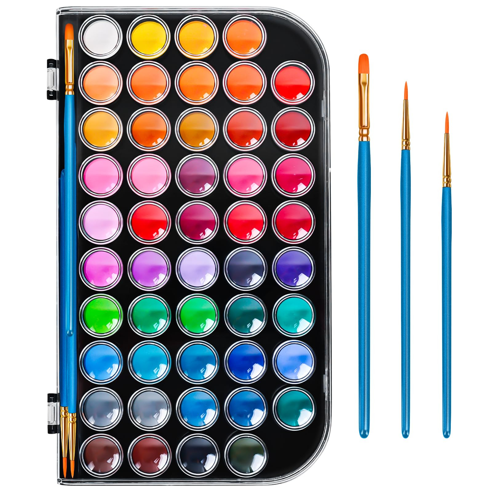 48 Color Solid Watercolor Paint Set with 3 Wooden Brushes - Non-Toxic, Vibrant & Washable Waterco... | Amazon (US)