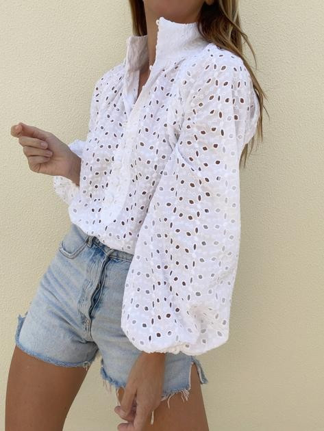 Sicily Embroidered Cotton Blouse | Porcelain White | Vita Grace