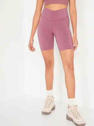 Extra High-Waisted PowerChill Crossover Hidden-Pocket Biker Shorts for Women -- 8-inch inseam | Old Navy (US)