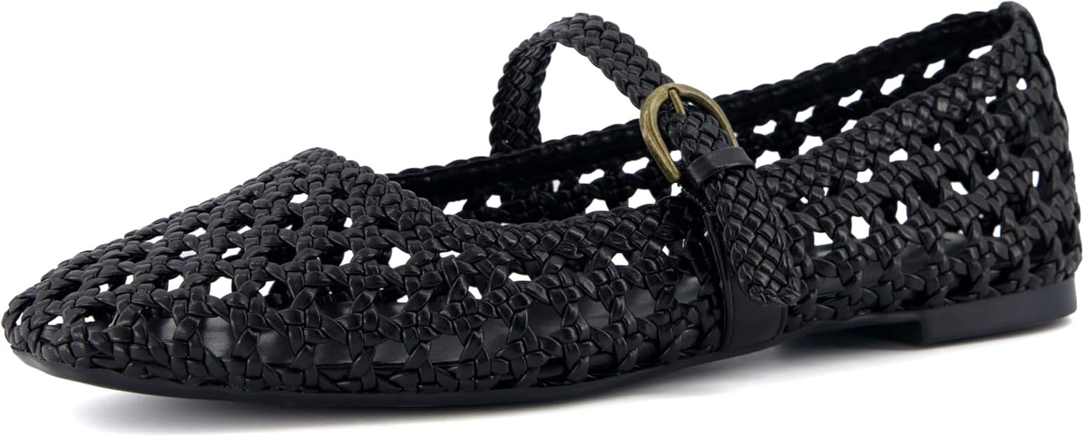 CUSHIONAIRE Weston Women’s Hand Woven Dressy Ballet Flats – Faux Leather Mary Jane with Adjus... | Amazon (US)