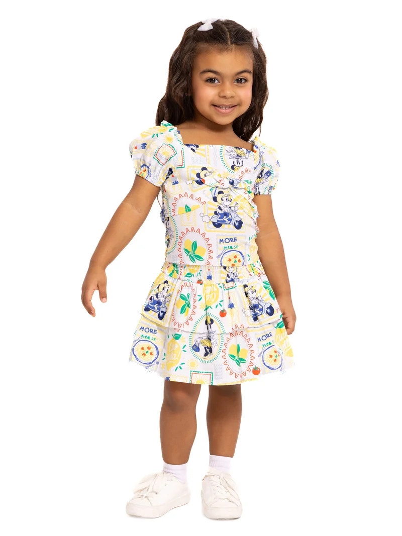Minnie and Friends Toddler Girls Allover Print Puff Sleeve Top and Matching Skirt Set, 2-Piece, S... | Walmart (US)