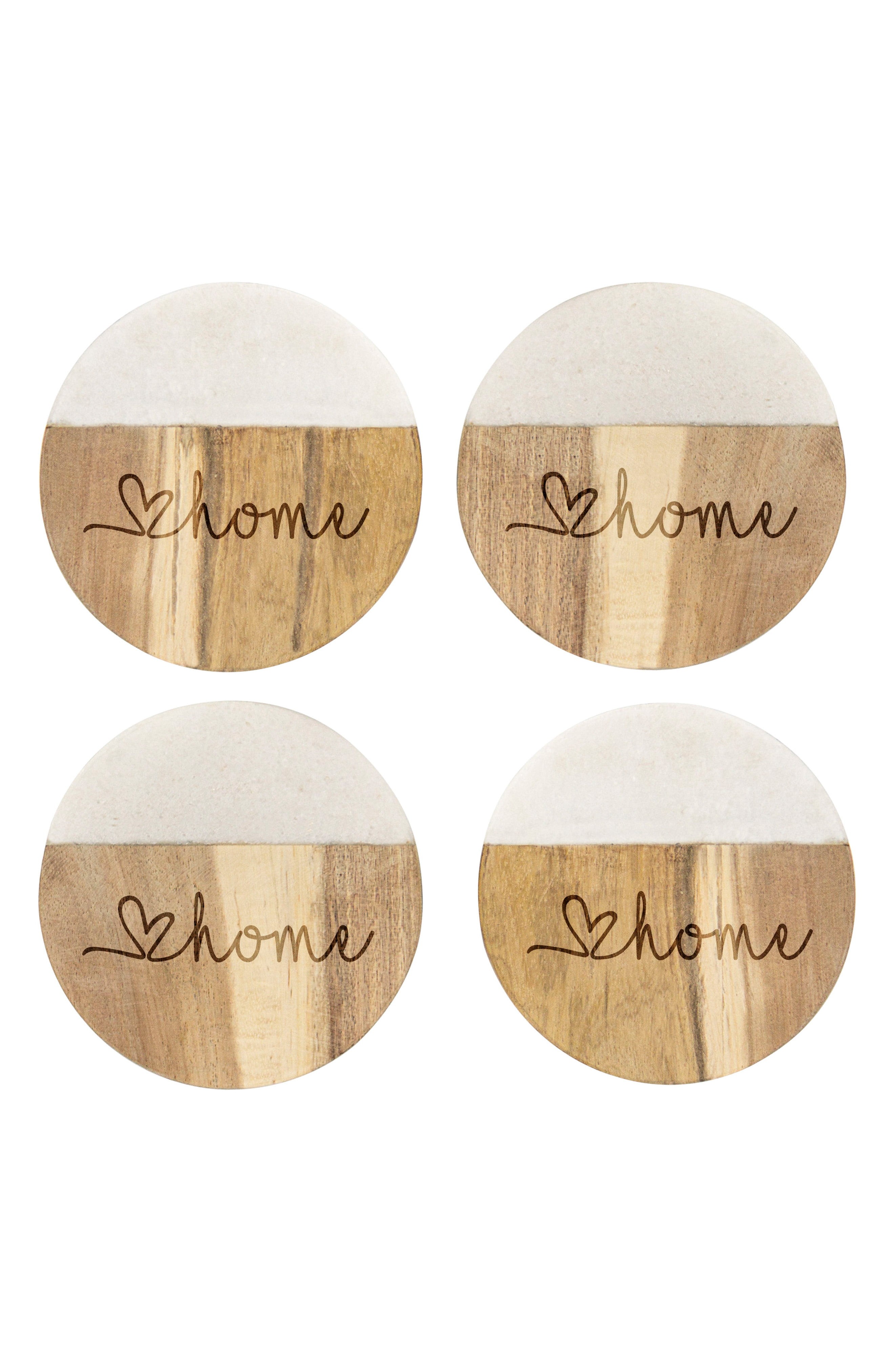 Cathy's Concepts Love Home Set of 4 Marble & Acacia Wood Coasters | Nordstrom