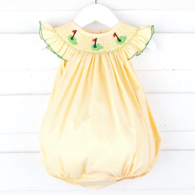 Golf Pin Yellow Gingham Smocked Bubble | Classic Whimsy