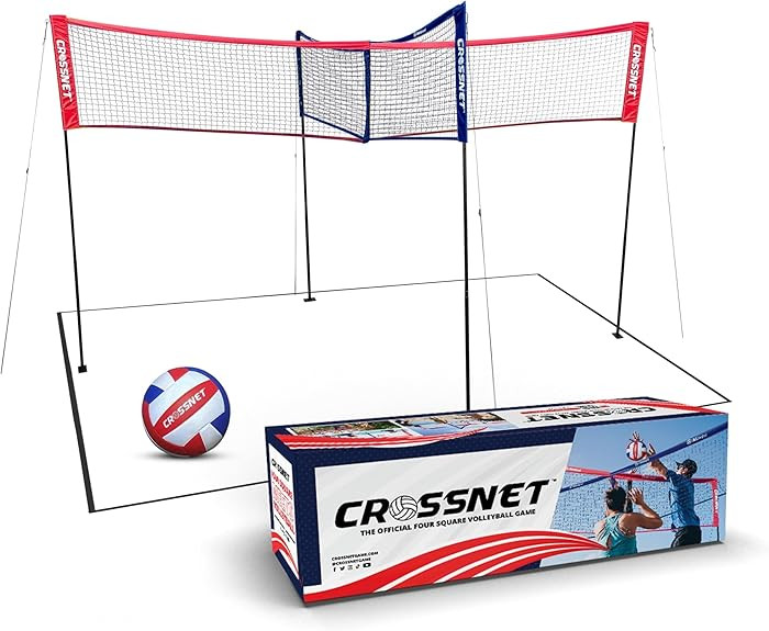 CROSSNET Quick Assemble 4 Square Volleyball Game Set for Adults and Kids with Volleyball Net, Bac... | Amazon (US)
