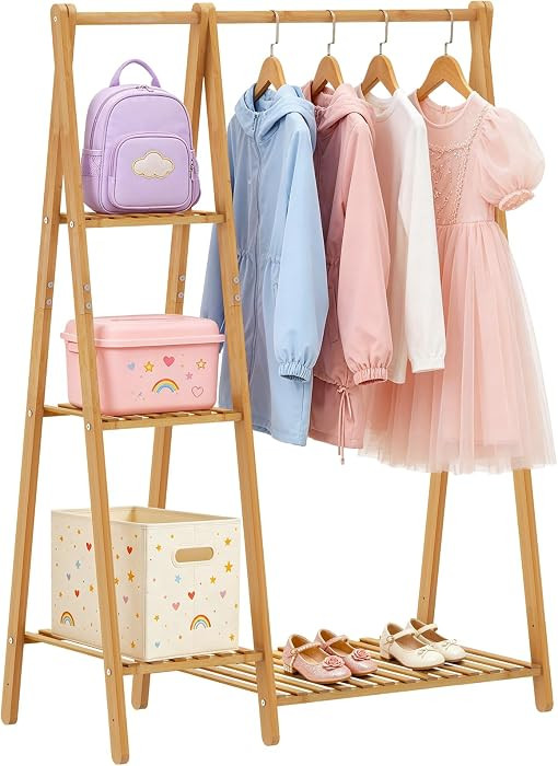 Small Clothes Racks,Kids Clothing Hanging Rack, Bamboo Garment Rack | Amazon (US)