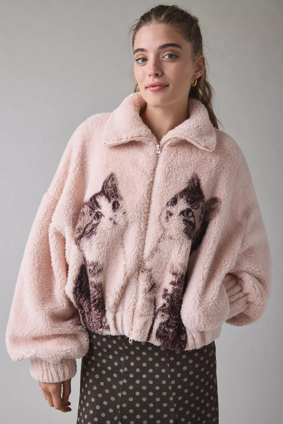 Kimchi Blue Snow Bunny Printed Piled Fleece Zip-Up Jacket | Urban Outfitters (US and RoW)