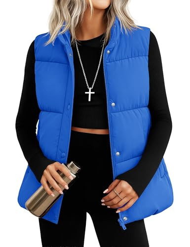YUCOLEN Down Puffer Vest for Women Warm Winter Quilted Padded Puffy Vests with Pockets Stand Collar Zip Up Coat Blue | Amazon (US)