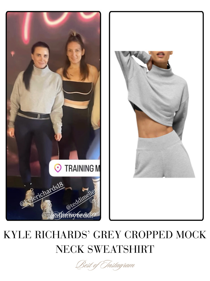 Kyle Richards' Grey Cropped Mock Neck Sweatshirt 📸= @kylerichards18 

 