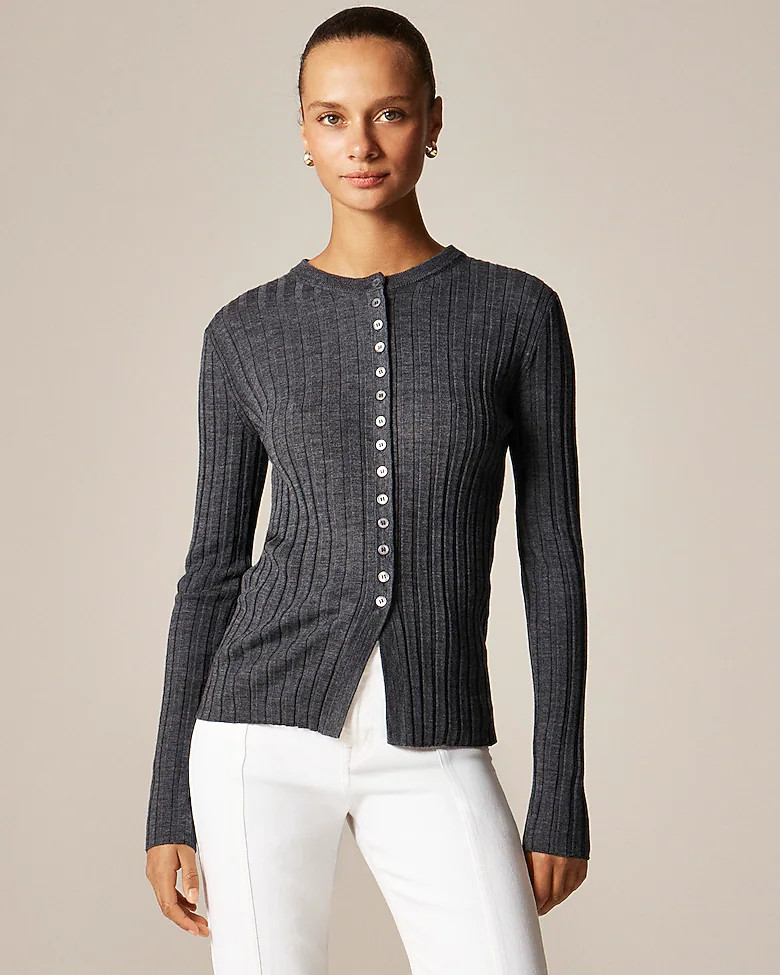 Wide-rib fitted cardigan top in merino wool | J. Crew US