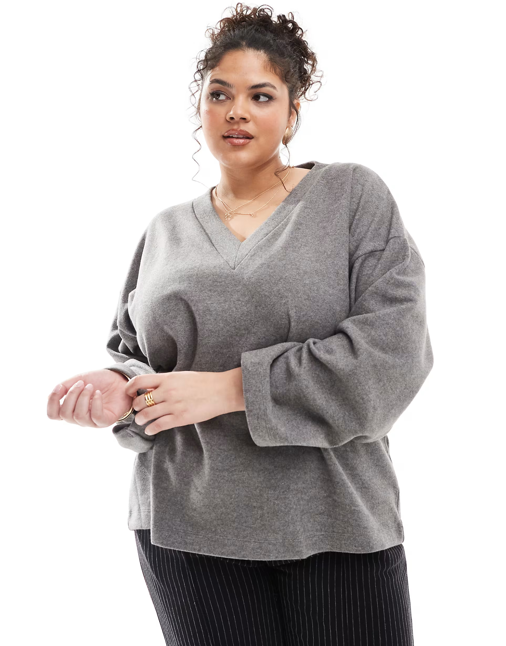 ASOS DESIGN Curve supersoft oversized V neck sweater in charcoal | ASOS (Global)