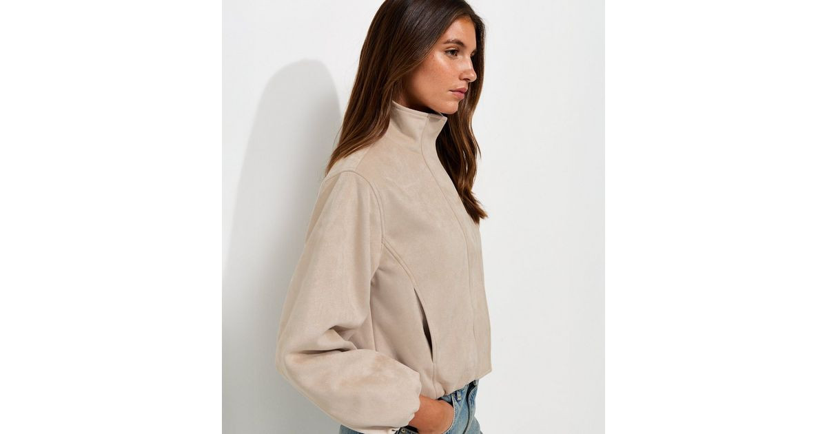 Women's Stone Faux Suede Bubble Hem Jacket New Look | New Look (UK)