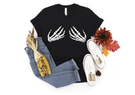 Funny Halloween T-Shirt Skeleton Hands Shirt Halloween Shirt Halloween Shirt for Woman Hand Bra S... | Etsy (US)