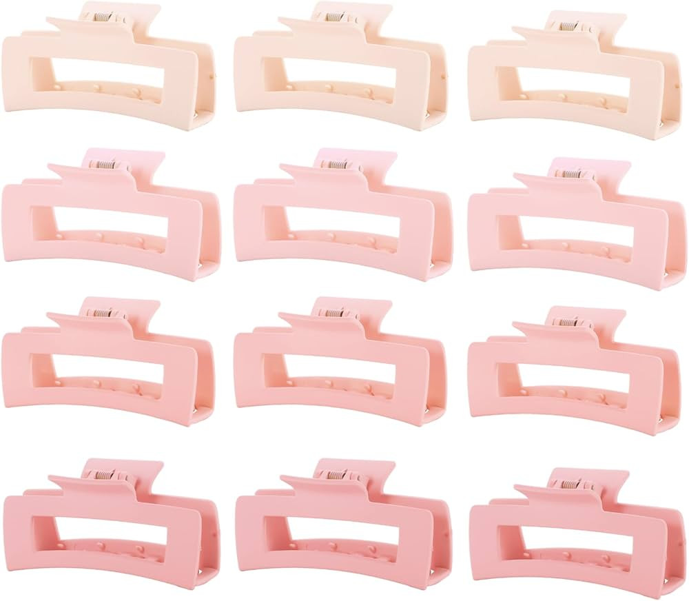 12 Pcs Pink Large Square Hair Claw Clips for Women, 4.3-Inch Matte Rectangle Claw, Strong Hold No... | Amazon (US)