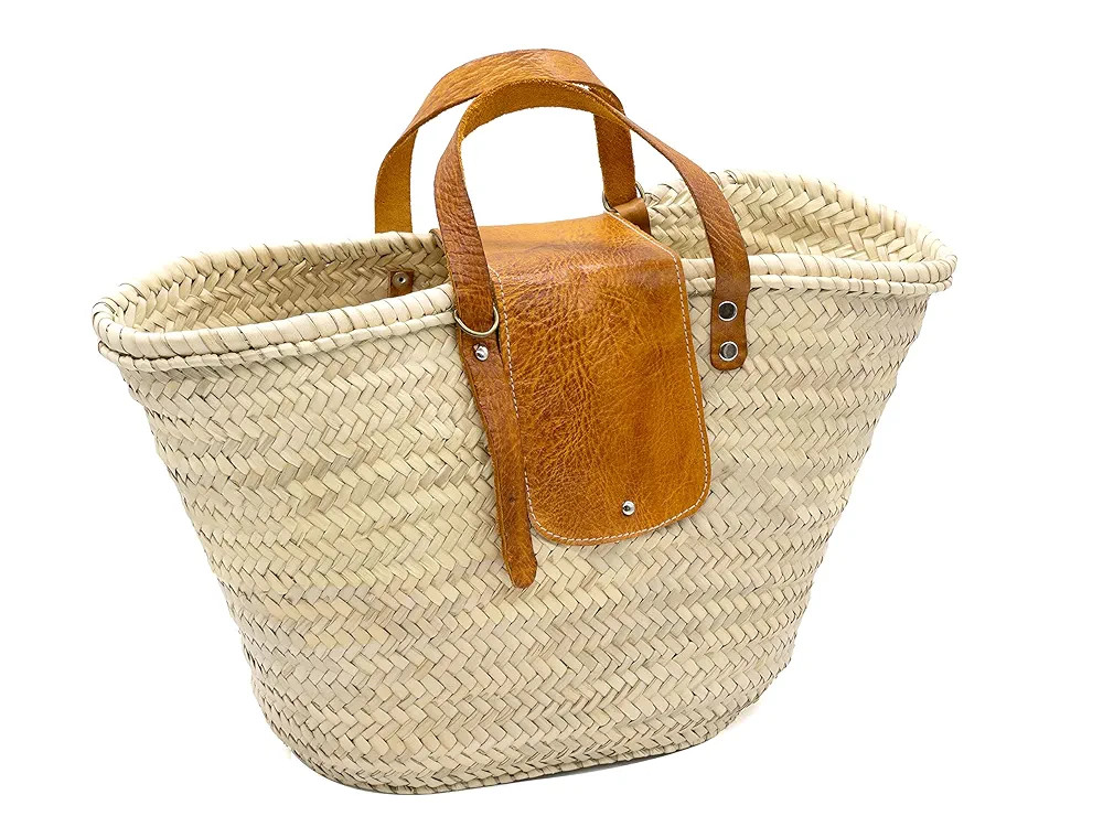 FRENCH BASKET straw bag with leather handles beach bag, straw bag, market basket, wicker basket w... | Amazon (US)