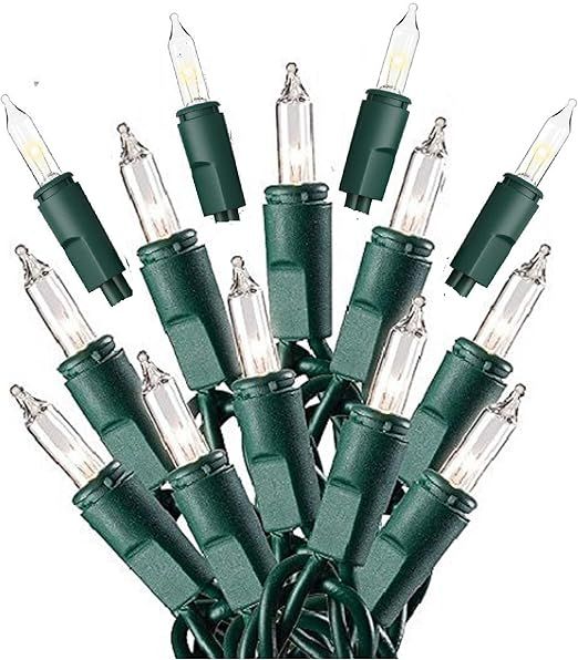 Prextex 100-Count Clear Green Wire Christmas Light Set Christmas Decorations | Amazon (US)