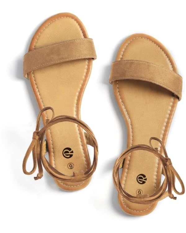 Rekayla Open Toe Tie Up Ankle Wrap Flat Sandals for Women | Amazon (US)