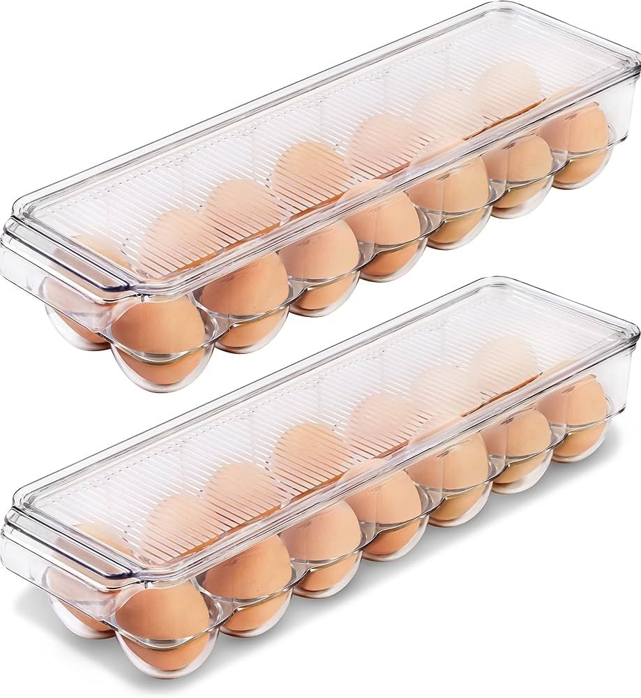 Utopia Home Egg Container With Lid & Handle for Refrigerator, Pack of 2 - Clear Egg Holder for Ki... | Amazon (US)