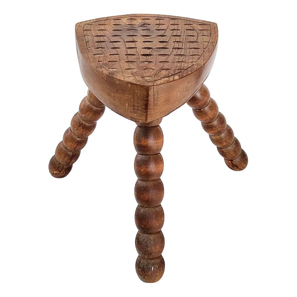 Vintage Brutalist Stool in Oak, 1960s | Chairish