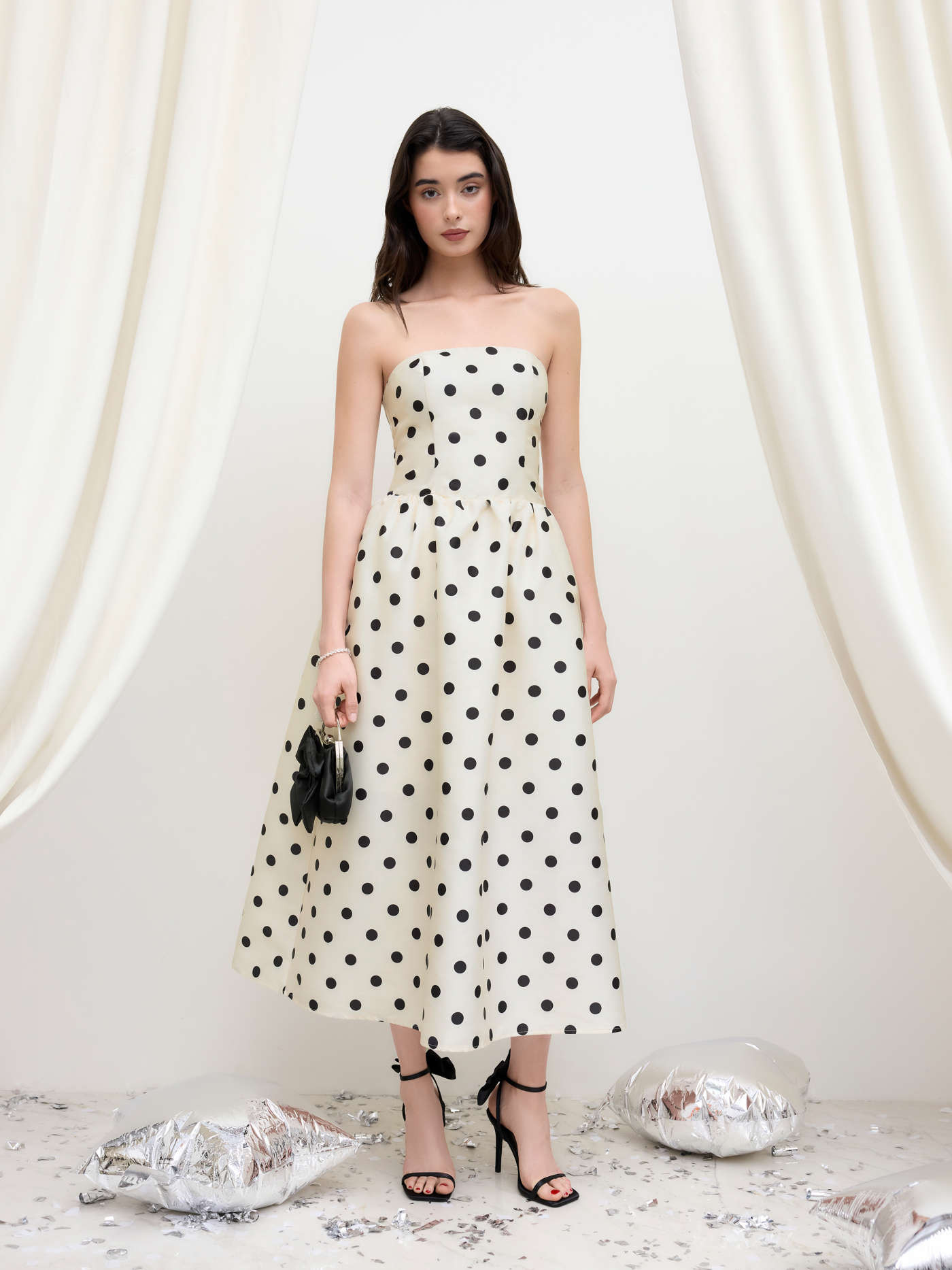 Jacquard Abito lungo a pois arricciato a tubo For Matrimonio | Cider