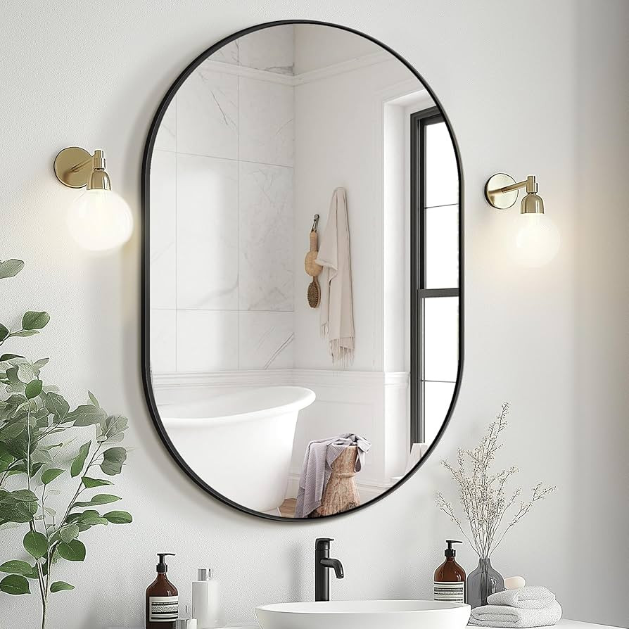 Bathroom Mirror for Wall,36''x24'',Black Oval Mirror for Bedroom Entryway Bathroom, Metal Framed ... | Amazon (US)