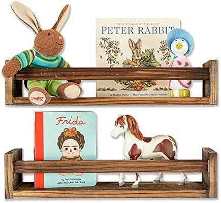 Set of 2 Rustic Wood Floating Nursery Shelves - Prebuilt Wall Shelves for Farmhouse Bathroom Deco... | Amazon (US)
