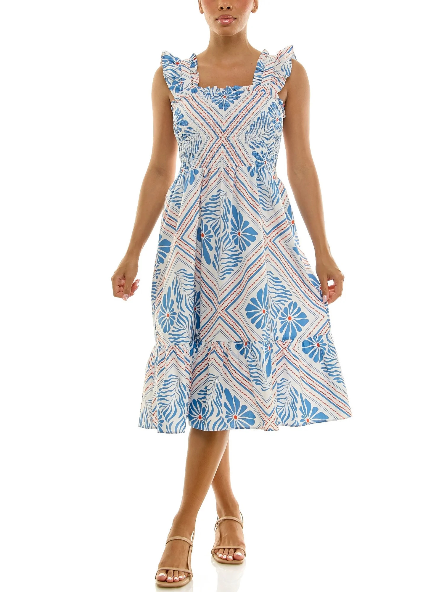 Nanette Lepore Women's Smocked Flutter Sleeve Midi Dress, Sizes XS-XXXL | Walmart (US)