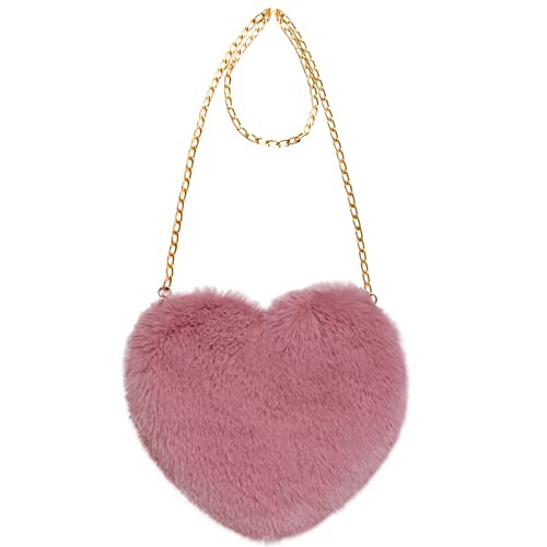 Heart Shaped Faux Fur Purse Fluffy Crossbody Bag Chain Shoulder Bag Cute Clutch Halloween Valenti... | Amazon (US)