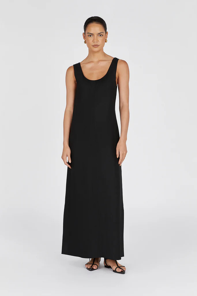 MONICA BLACK SCOOP LINEN MAXI DRESS | DISSH