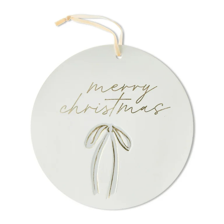 Stoneware Merry Christmas Hanging Decoration, White, 10", by My Texas House | Walmart (US)