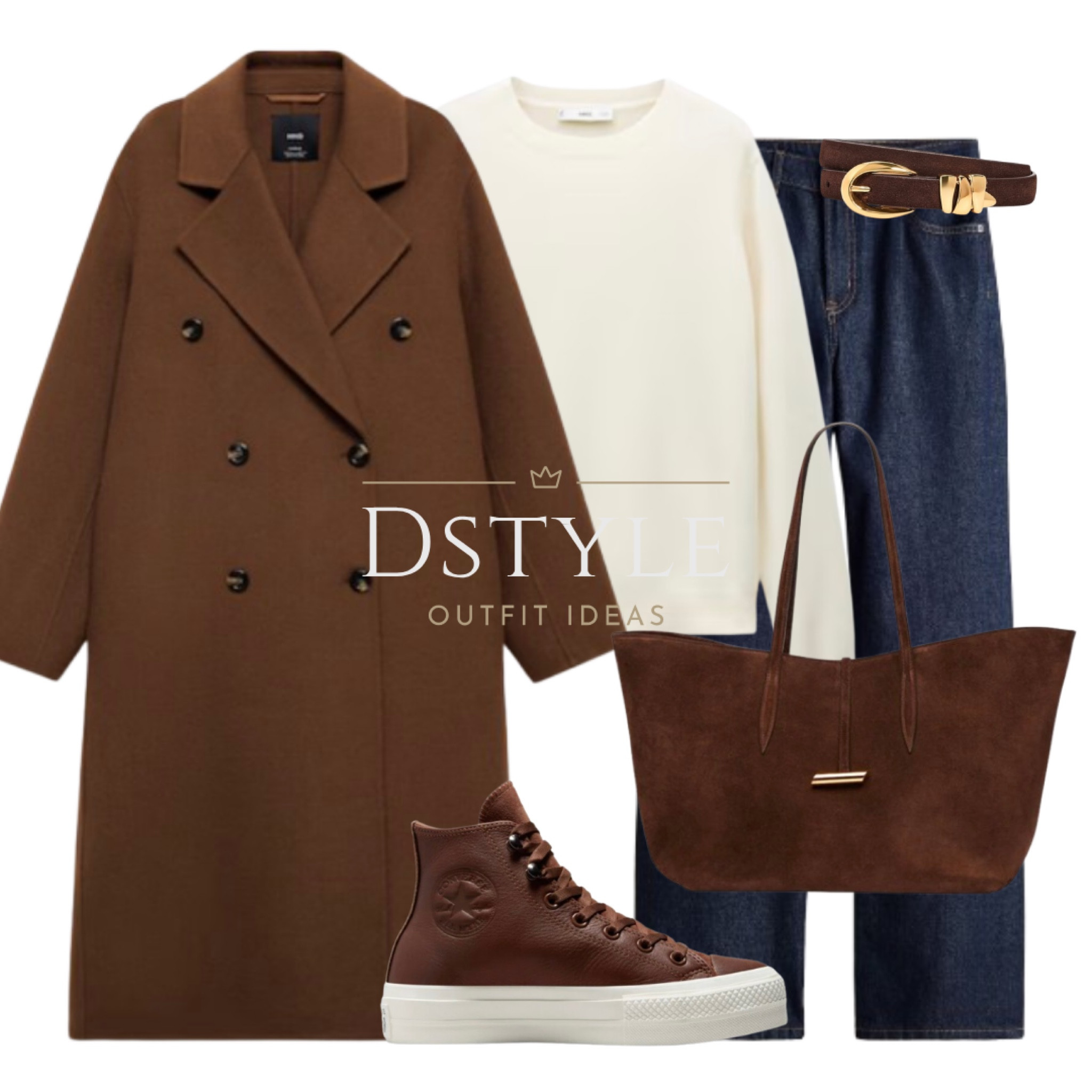 Chocolate brown oversized wool coat, ecru 100% cashmere sweater, wide dark denim blue jeans, dark brown suede bag, brown suede belt, brown Converse Chuck Taylor All Star lift platform water repellent leather sneakers

#LTKItBag #LTKTravel #LTKShoeCrush