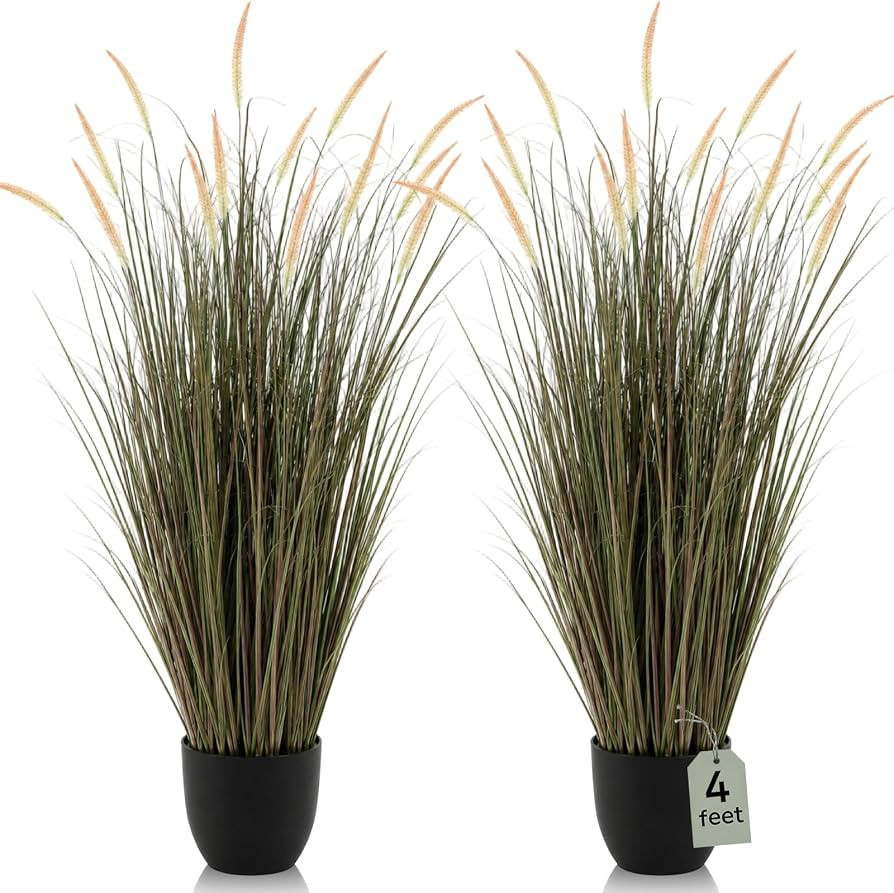 Jexine 2 Pieces 4 ft Tall Artificial Grass Plants Fake Horsetail Reed Grass Plant with Pink Spike... | Amazon (US)