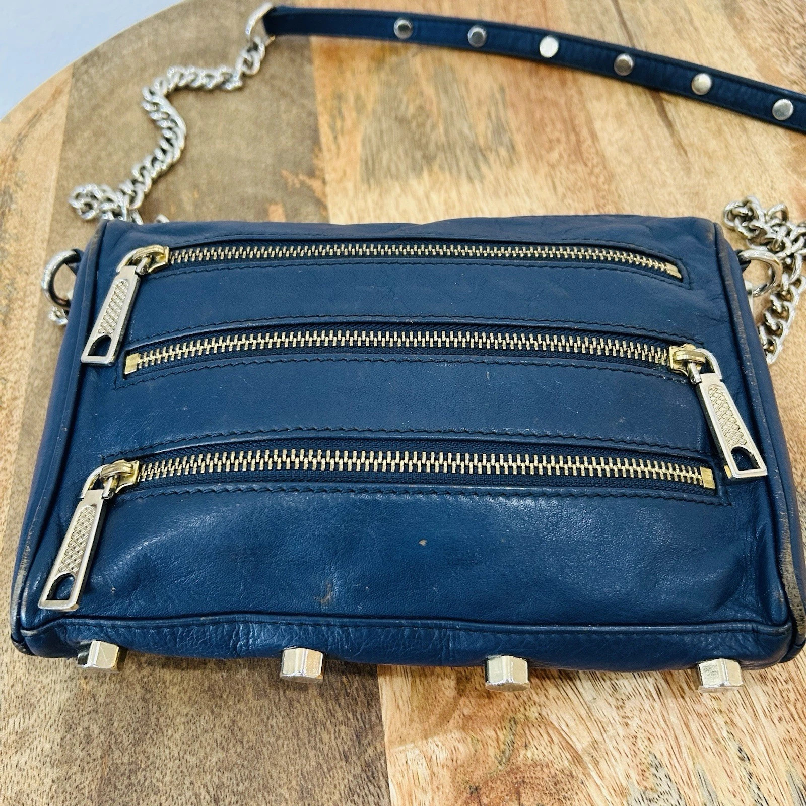 Rebecca Minkoff Mini 5 Zip Crossbody Bag Midnight  Blue Distressed Leather | eBay AU