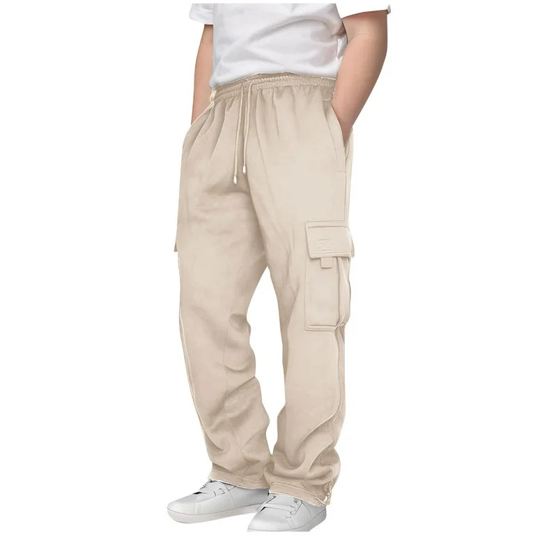 Boys' Cargo Sweatpants Kids Drawstring Athletic Performance Jogger Pants Open Bottom Pants with P... | Walmart (US)