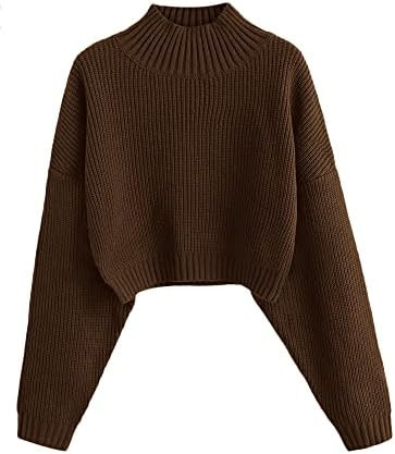 ZAFUL Women's Cropped Turtleneck Sweater Lantern Sleeve Ribbed Knit Pullover Sweater Jumper | Amazon (US)