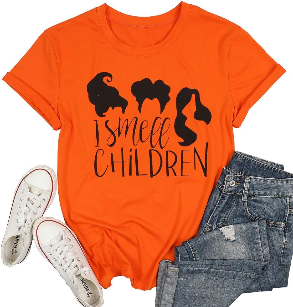 I Smell Children Shirt Sanderson Sisters Funny Halloween Shirt Women Halloween Graphic Print Shor... | Amazon (US)
