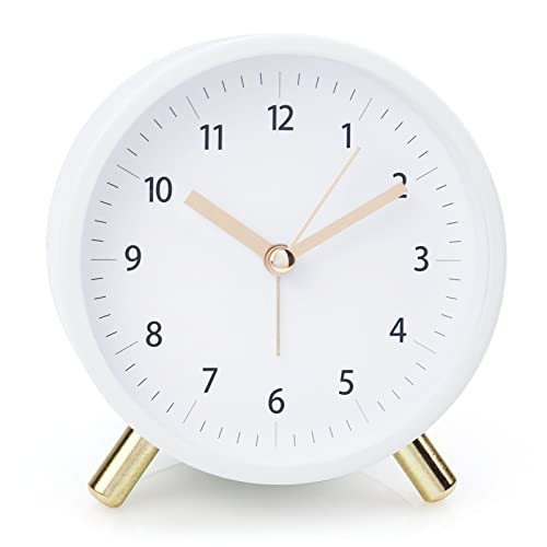 AOLOX Alarm Clock 4.5" Bedside Analog Alarm Clock for Bedroom Battery Operated Round Clock with Backlight, White | Amazon (US)