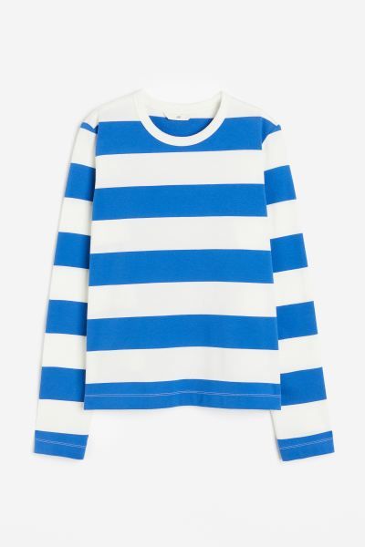 Cotton Jersey Top - Blue/white striped - Ladies | H&M US | H&M (US + CA)