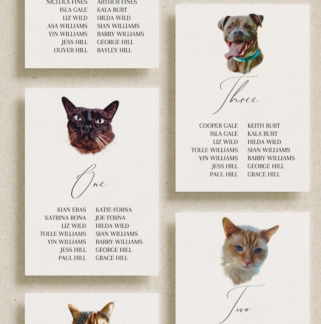 Pet Themed Wedding Seating Chart. Illustration of Your Pet. Printable 5x7 Cat Table Plan, Persona... | Etsy (US)