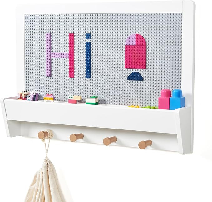 UTEX 2 in 1 Building Block Wall Panel for Kids with Shelf and Hooks, Wood Wall Shelf for Playroom... | Amazon (US)