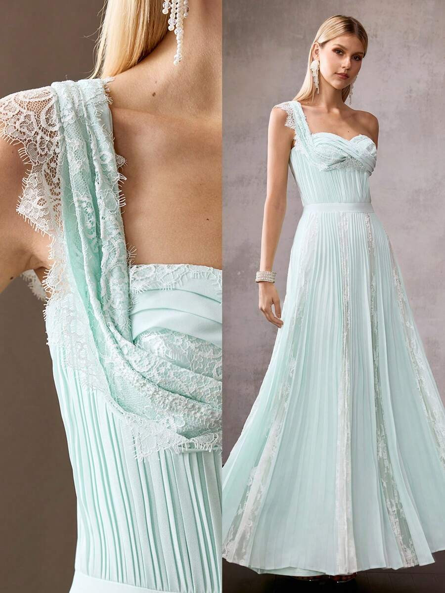 MOTF Soiréza ELEGANT CONTRAST LACE PLEATED PARTY PROM DRESS, SPRING/SUMMER | SHEIN