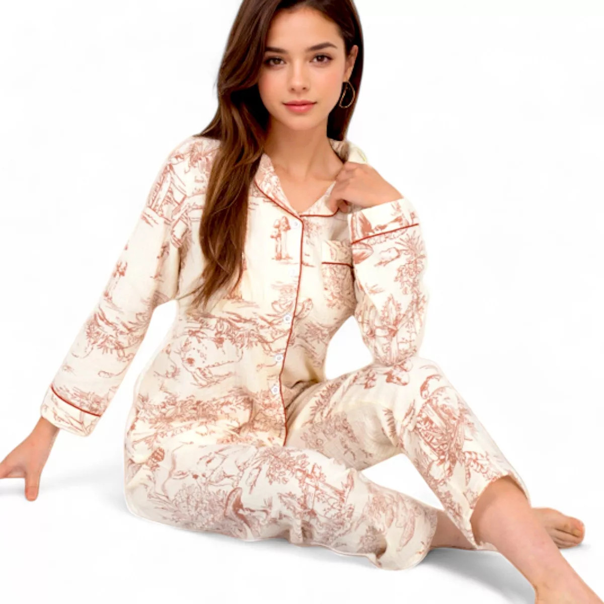 Anna-Kaci Women's Printed Button-Up Pajama Set with Piping Details | Target
