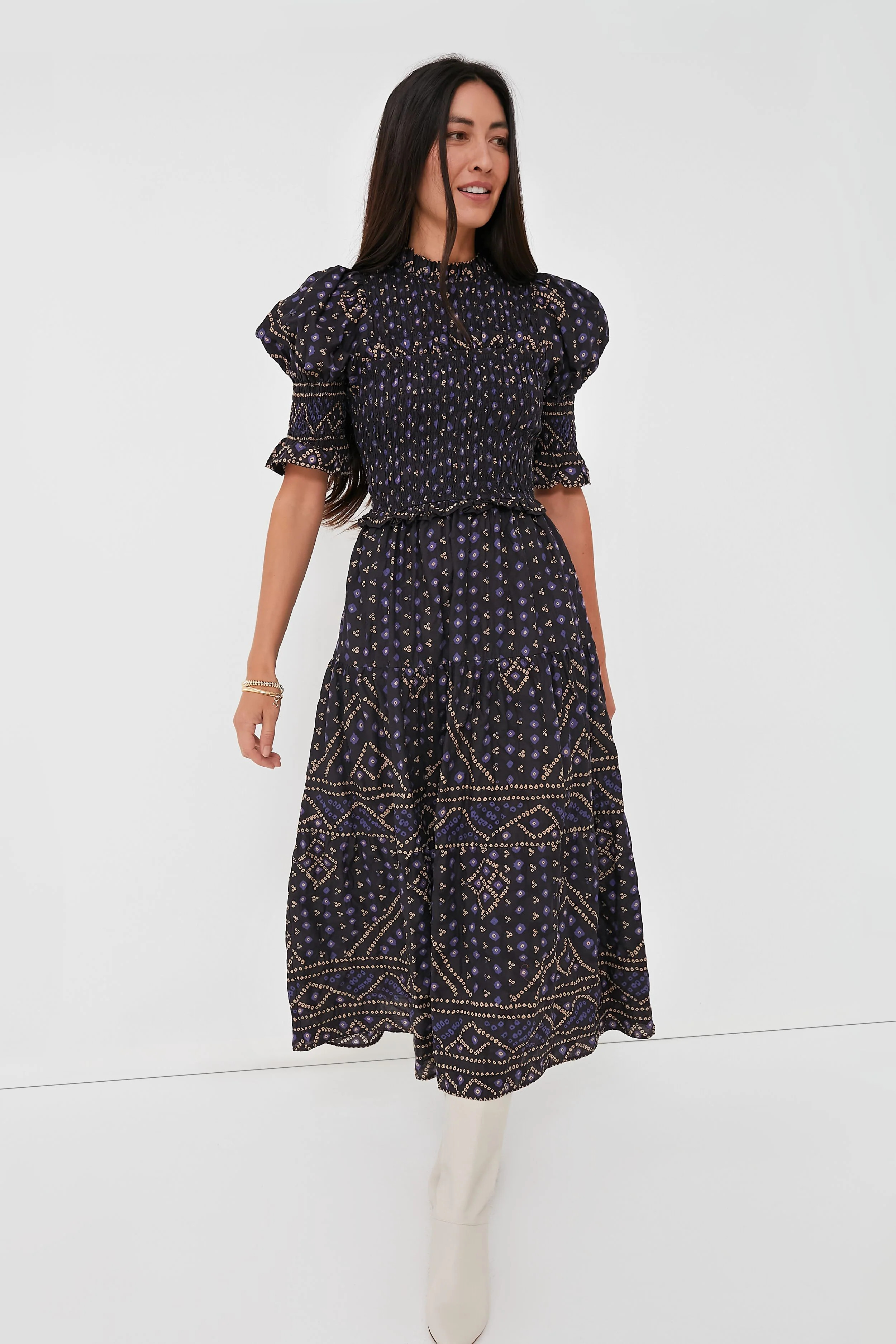 Blue Delphine Pucker Cotton Puff Sleeve Smocked Dress | Tuckernuck (US)