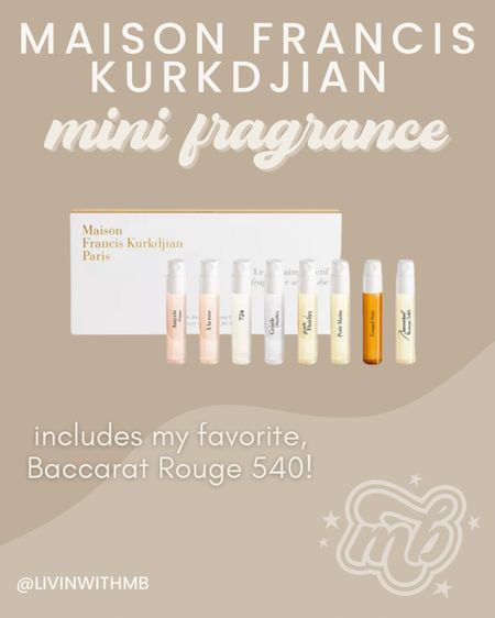 Fragrances by Maison Francis Kurkdjian are unmatched. My all-time favorite is Baccarat Rouge 540, but you can try all the scents with this mini fragrance wardrobe🙌🏼

#LTKunder100 #LTKFind #LTKbeauty