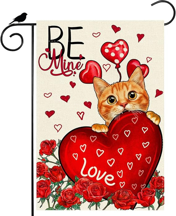 Valentine’s Day Red Big Love Heart Balloons Cat Garden Flag Romantic Roses Yard Flag 12x18 Inch... | Amazon (US)