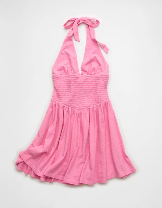 AE Sunchaser Smocked Halter Mini Dress | American Eagle Outfitters (US & CA)
