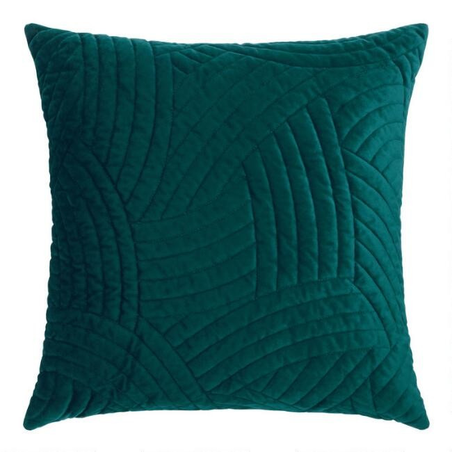 Dark Teal Quilted Velvet Throw Pillow | World Market
