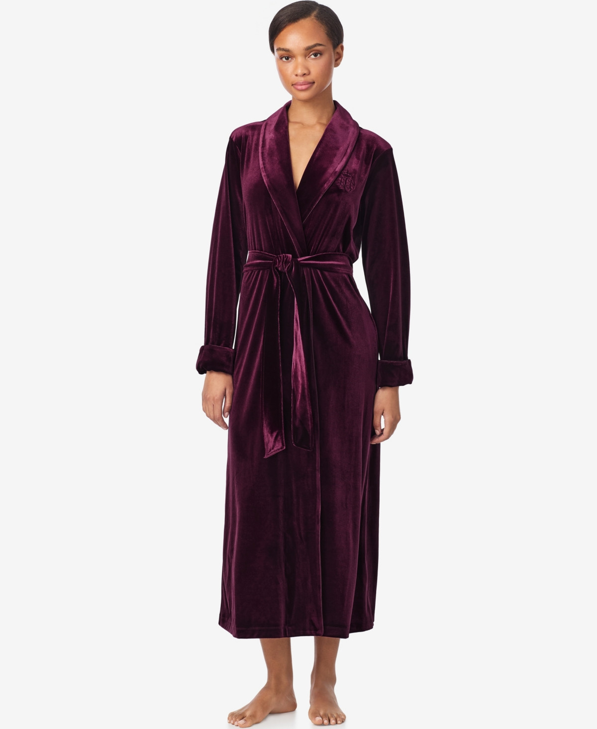 Lauren Ralph Lauren Women's Long Sleeves Shawl Collar Robe - Wine | Macy's