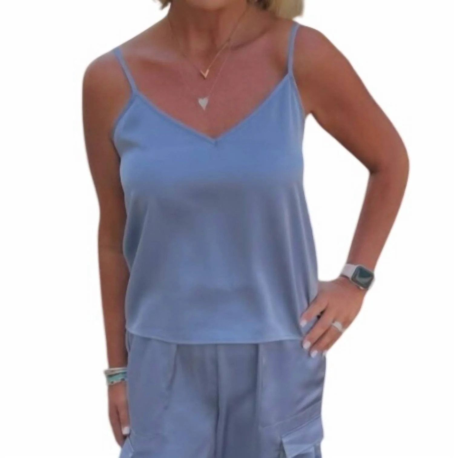 Satin Cami In Blue | Shop Simon