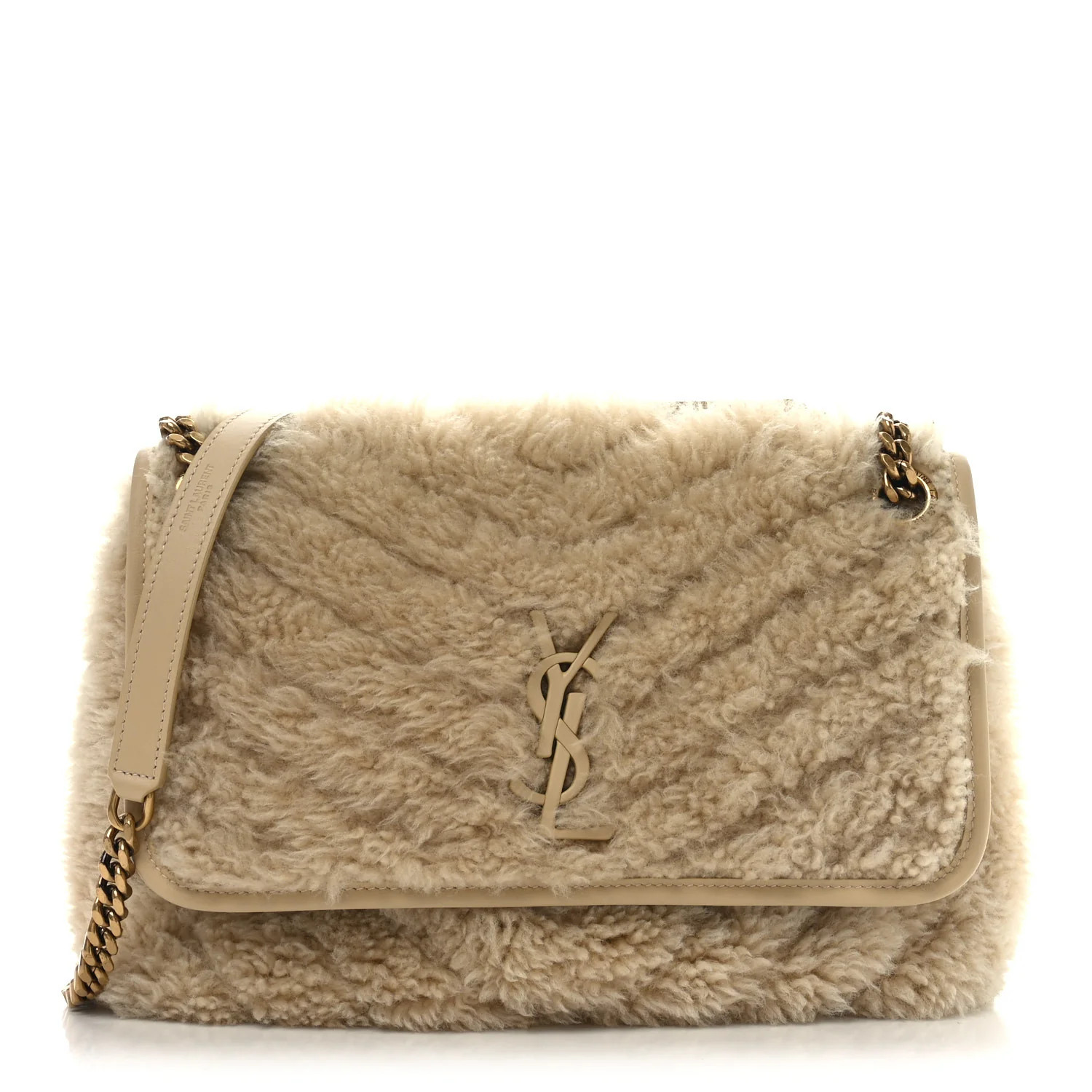Saint Laurent Calfskin Shearling Monogram Medium Niki Chain Satchel Natural Beige 1708058 | FASHIONPHILE (US)
